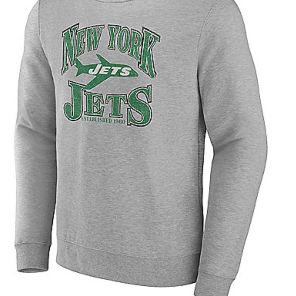 Brand New Vintage design Fanatics Gray New York Jets Crewneck Sweatshirt